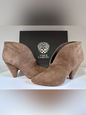 Vince Camuto Taupe Suede V-Cut Ankle Booties
